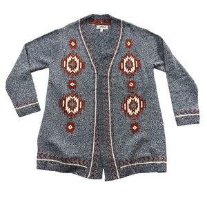 Back In The Saddle Large Open‎ Front Sweater 100% Acrylic Long Sleeve Aztec